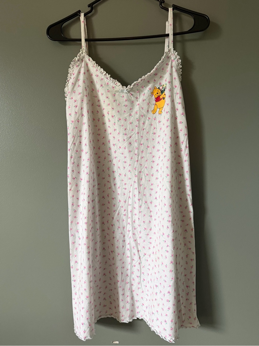 Winnie the Pooh Vtg Flower Print Nightgown White Pink Large Disney Y2K 90s